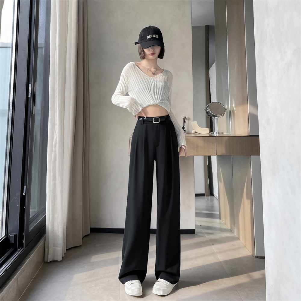 思蓓儿 高级感垂感宽松高腰显瘦黑色阔腿裤女休闲裤 女款
