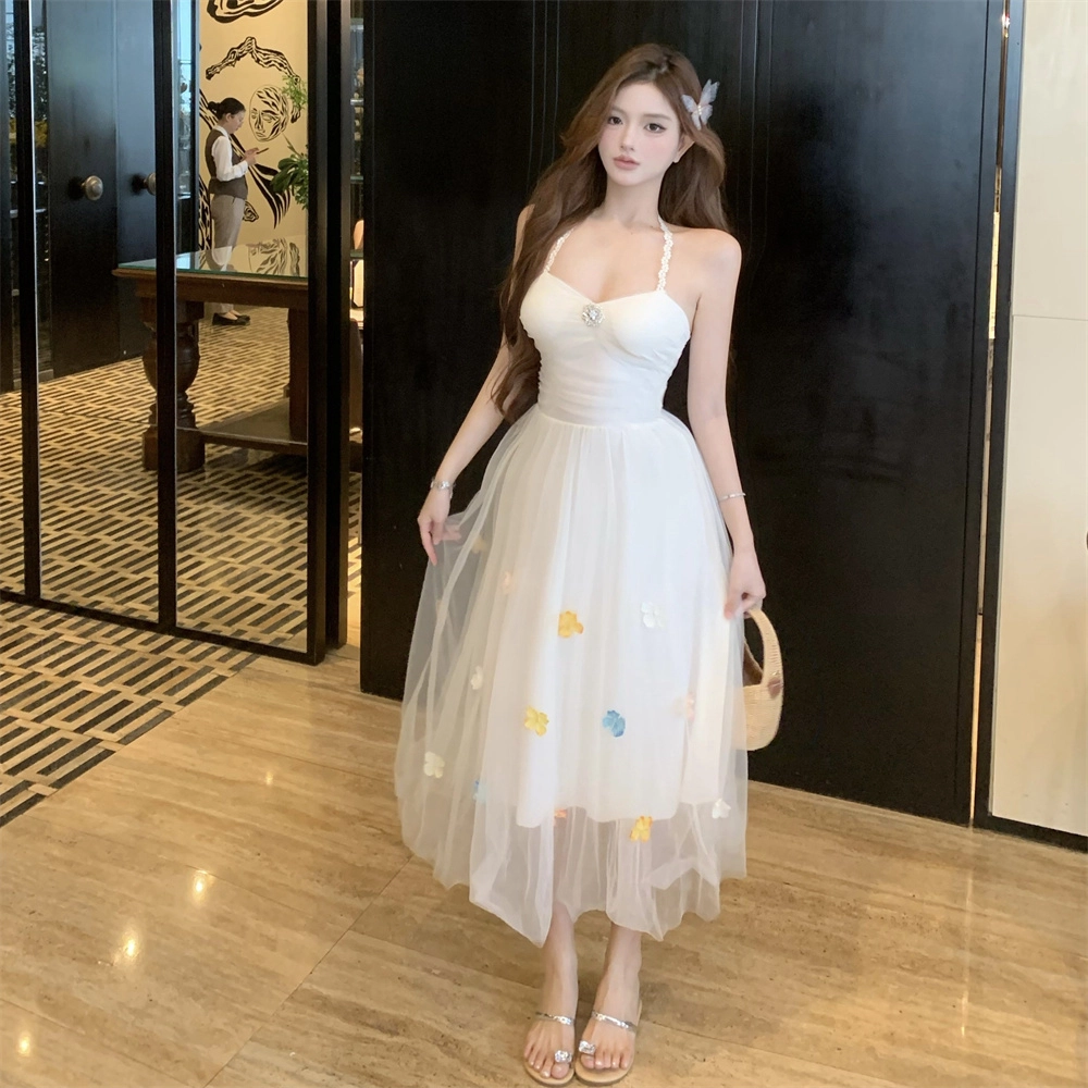 思蓓儿 法式绝美网纱度假长裙高级感气质超仙吊带连衣裙 女款