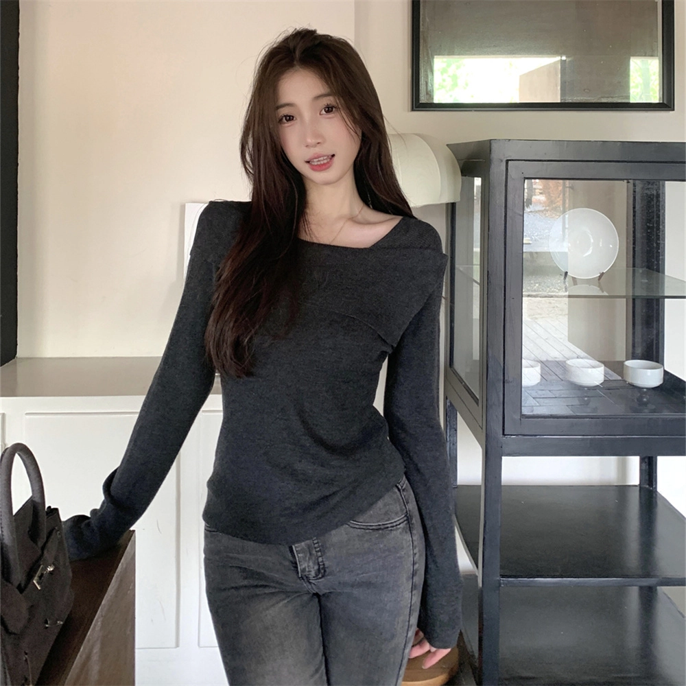思蓓儿 韩版气质纯欲一字肩百搭长袖内搭针织衫 女款