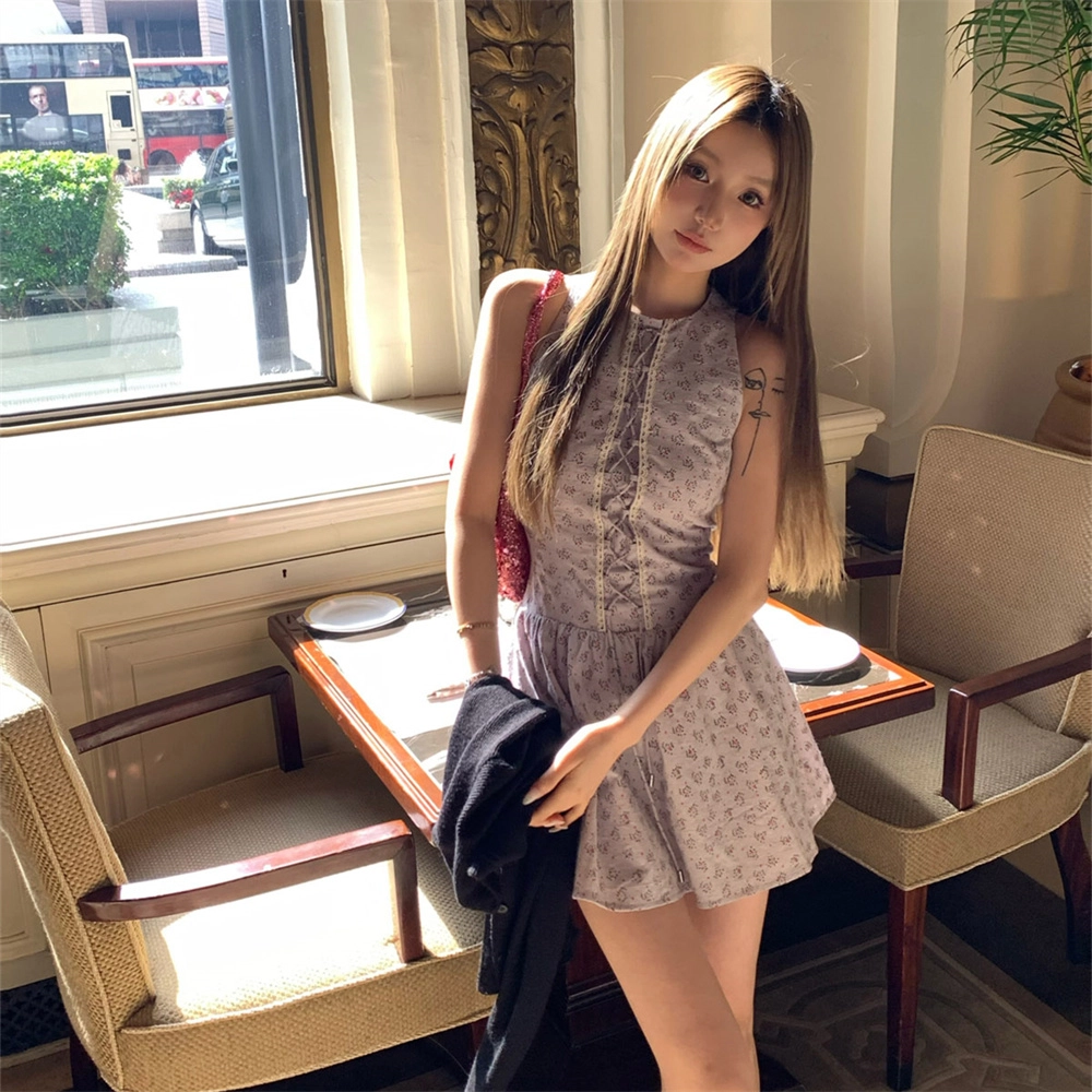 思蓓儿 法式气质小个子碎花背心短裙无袖连衣裙 女款