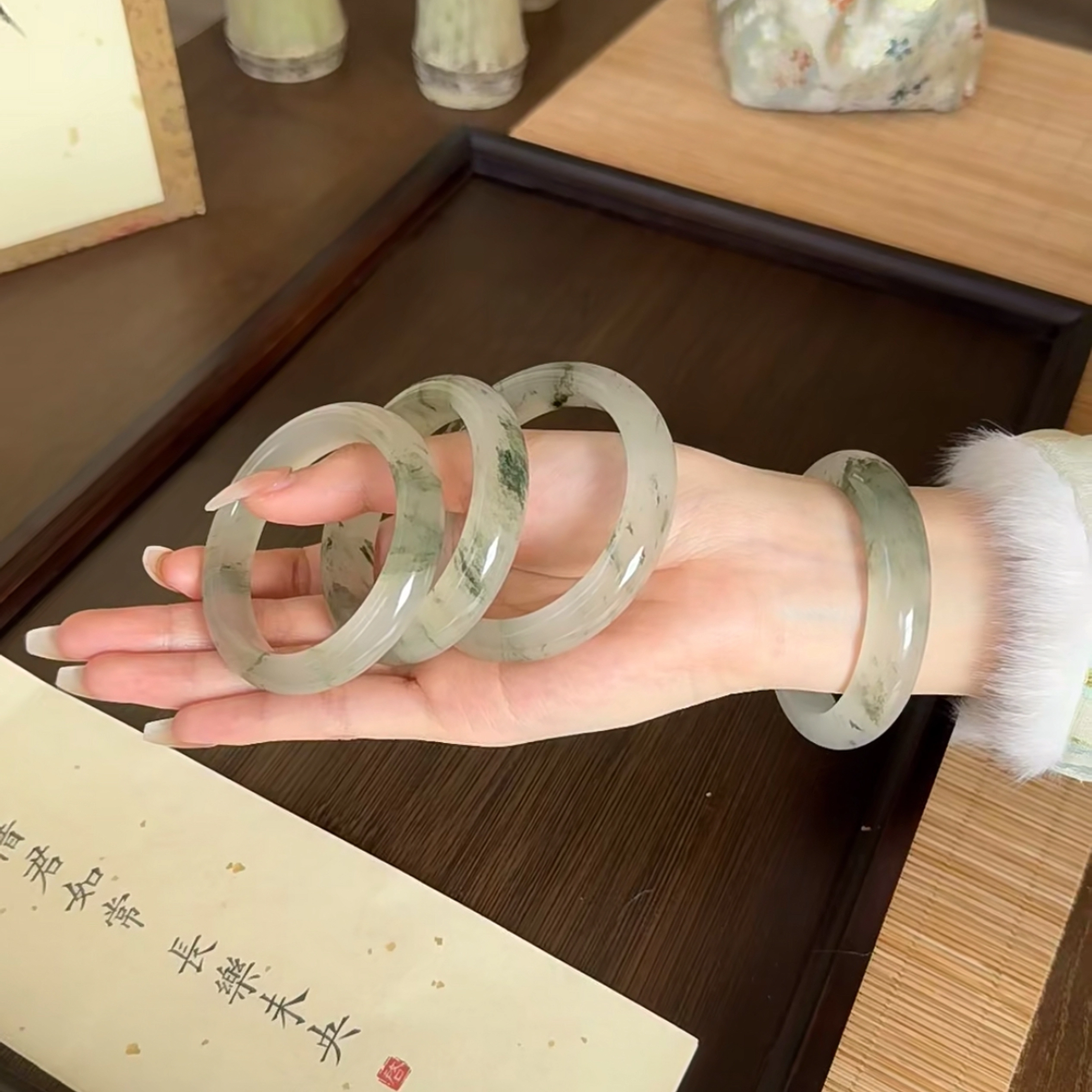 【赠999金钞 特级多翠】六桂福 青山黛飘绿美人贵妃镯宫廷风古典优雅柔和温润吉祥平安顺遂如意雅韵 福韵金 好运天然 天山翠 手镯 女款