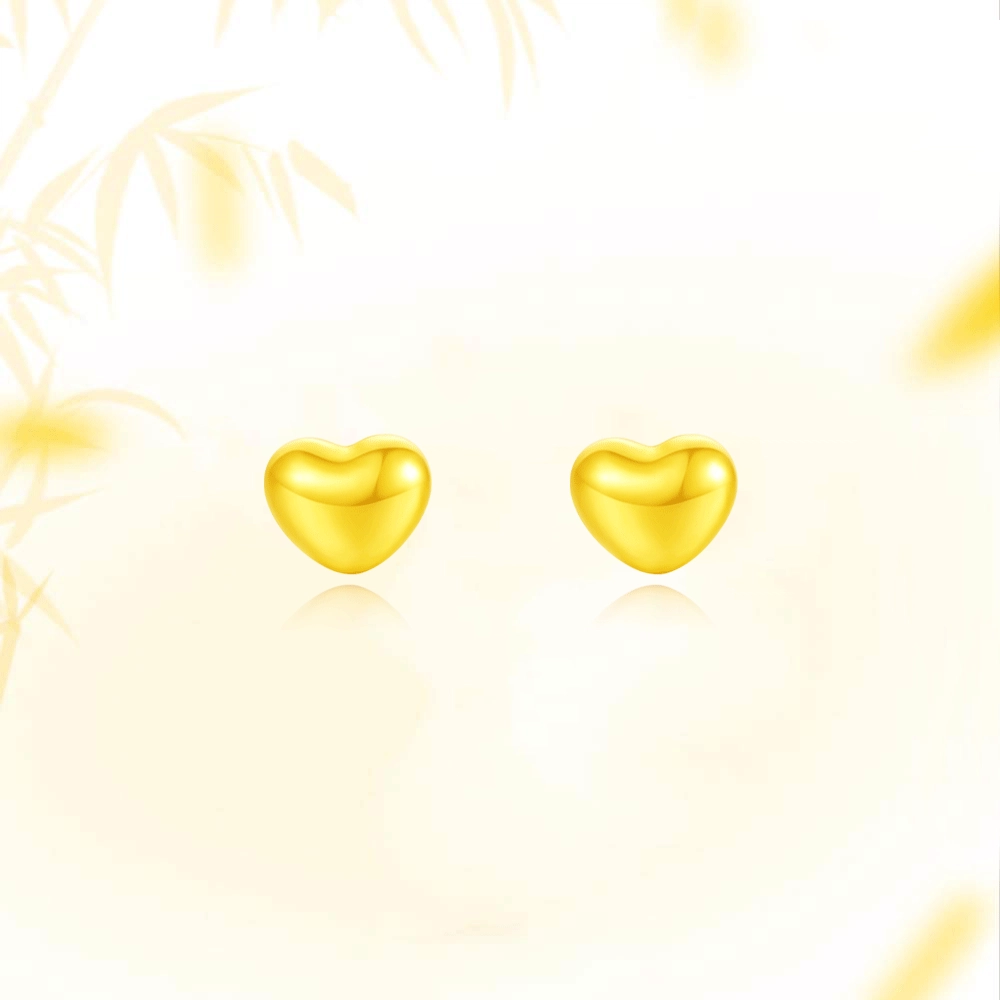 【999足金纯金】 福韵金 在逃公主爱心耳饰法式优雅美学纯净氛围感精致简约气质轻奢小众设计养耳洞耳环 黄金 一口价 耳钉 女款