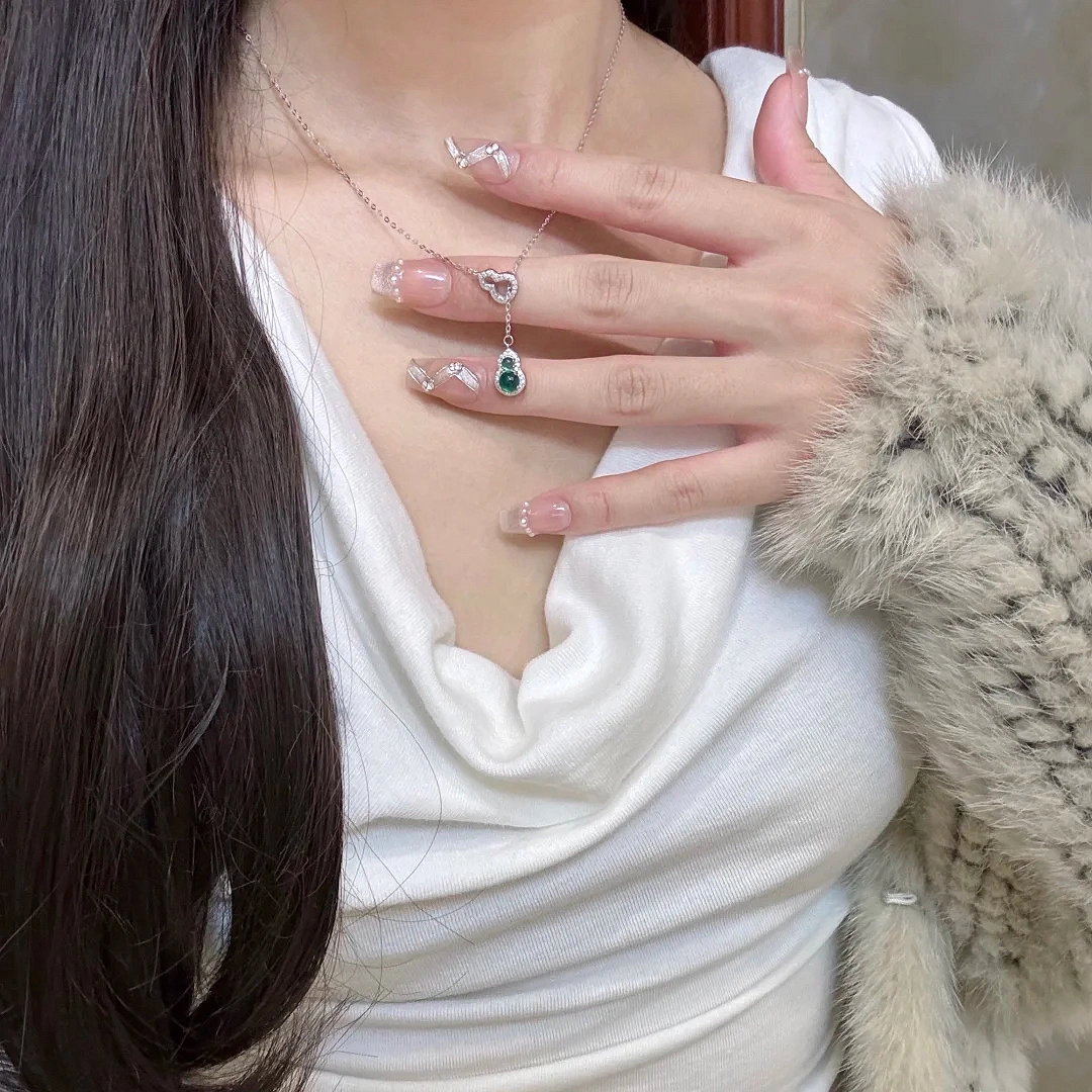 【S925银/清冷女神】六桂福 福禄双葫芦 极简显白绿水冰透清冷设计 福禄吉祥水逆退散新中式国风百搭 福韵金 好运 琉璃 玉石礼盒项链 女款