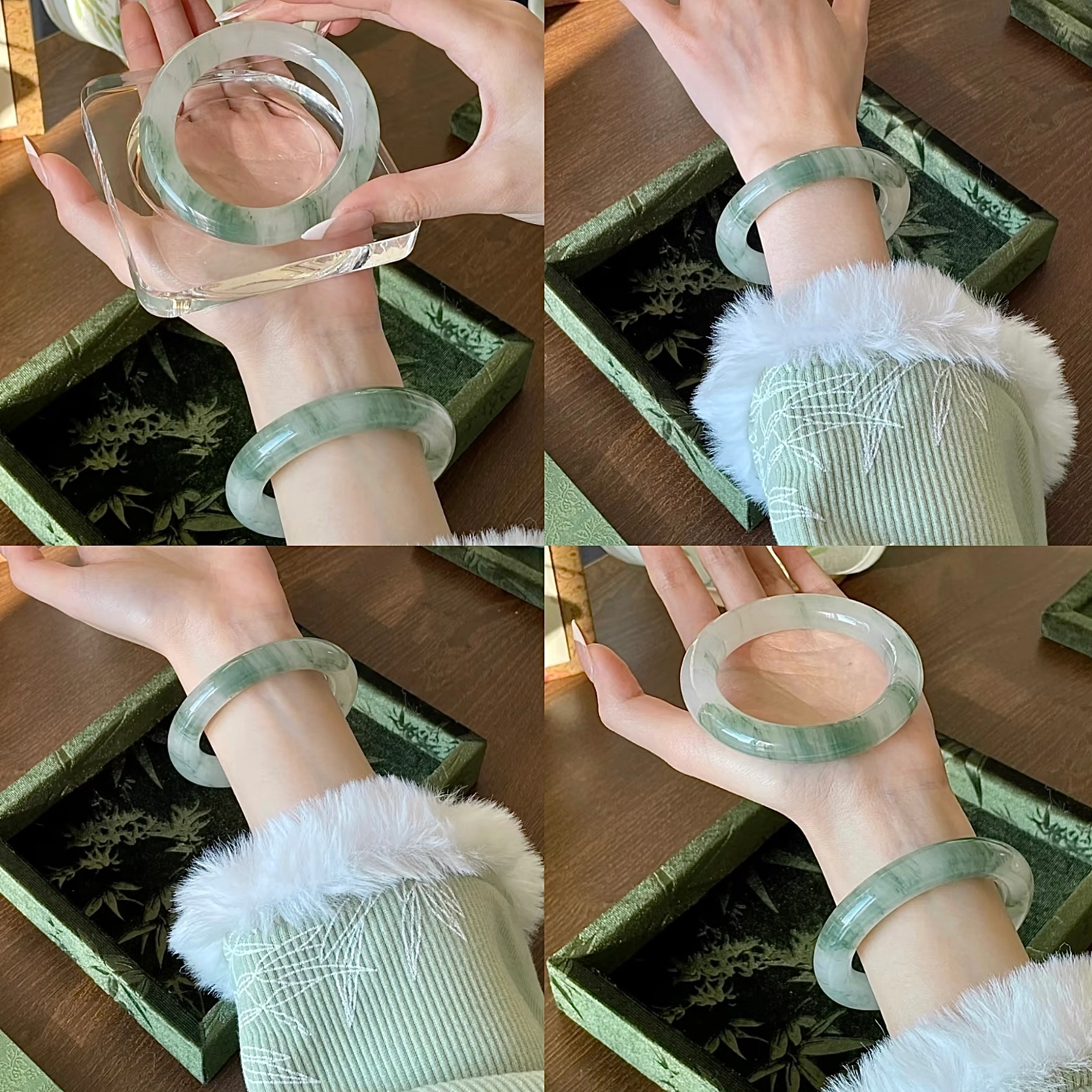 【特级多翠】六桂福 青山黛飘绿美人贵妃镯宫廷风古典优雅温润柔和吉祥平安顺遂雅韵如意 福韵金 好运 天山翠 礼盒手镯 女款