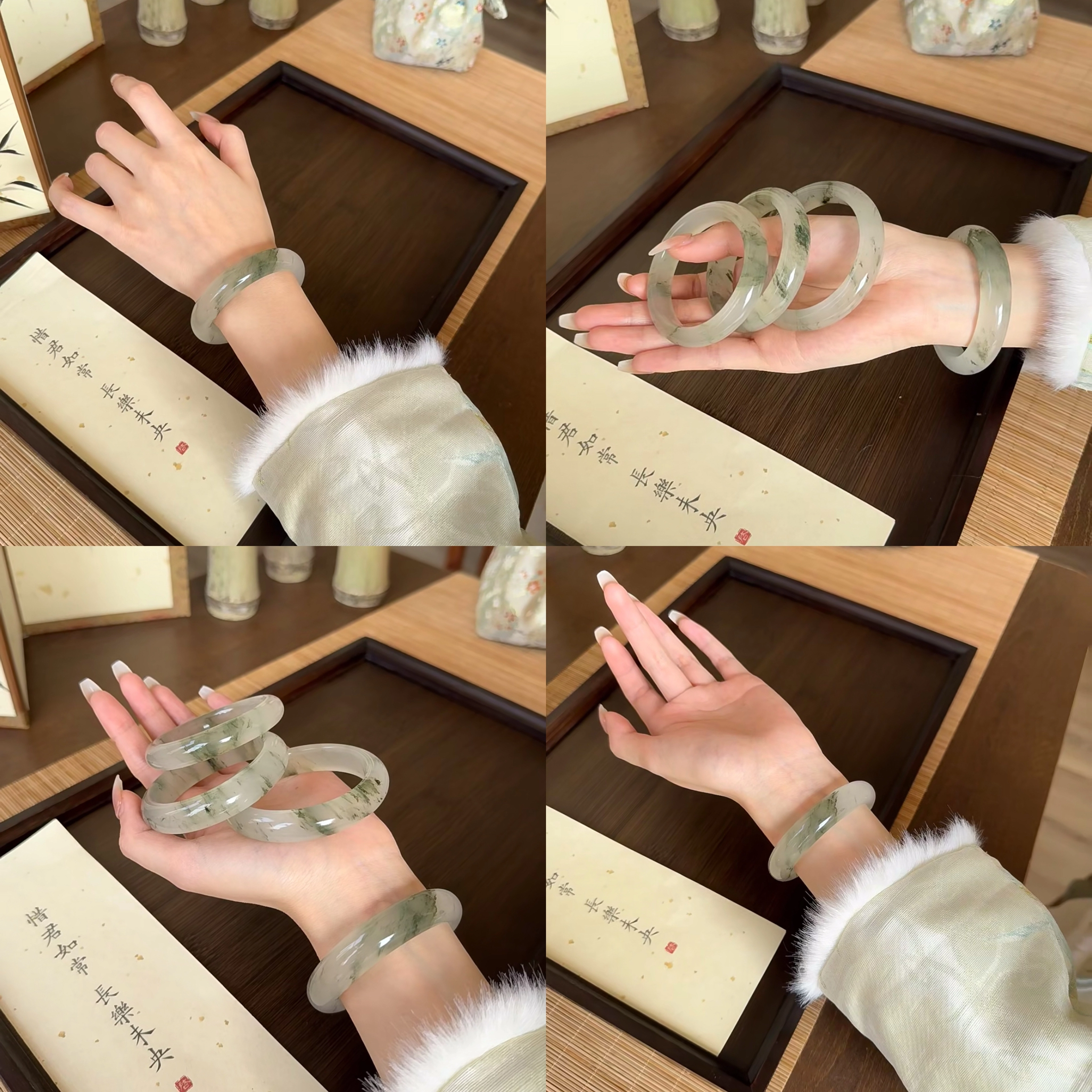 【特级多翠】六桂福 青山黛飘绿美人贵妃镯宫廷风古典优雅温润柔和吉祥平安顺遂雅韵如意 福韵金 好运 天山翠 礼盒手镯 女款