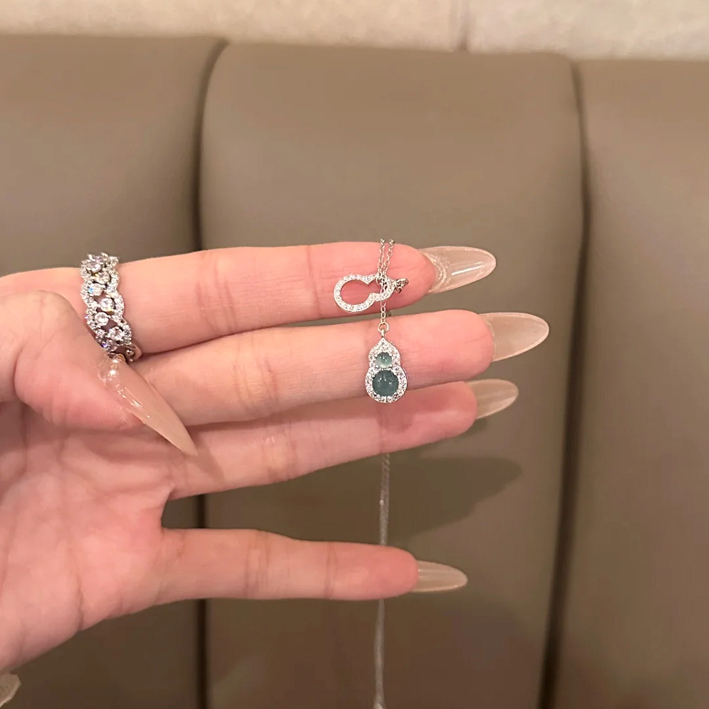 【S925银/清冷女神】六桂福 福禄双葫芦 极简显白绿水冰透清冷设计 福禄吉祥水逆退散新中式国风百搭 福韵金 好运 琉璃 玉石礼盒项链 女款
