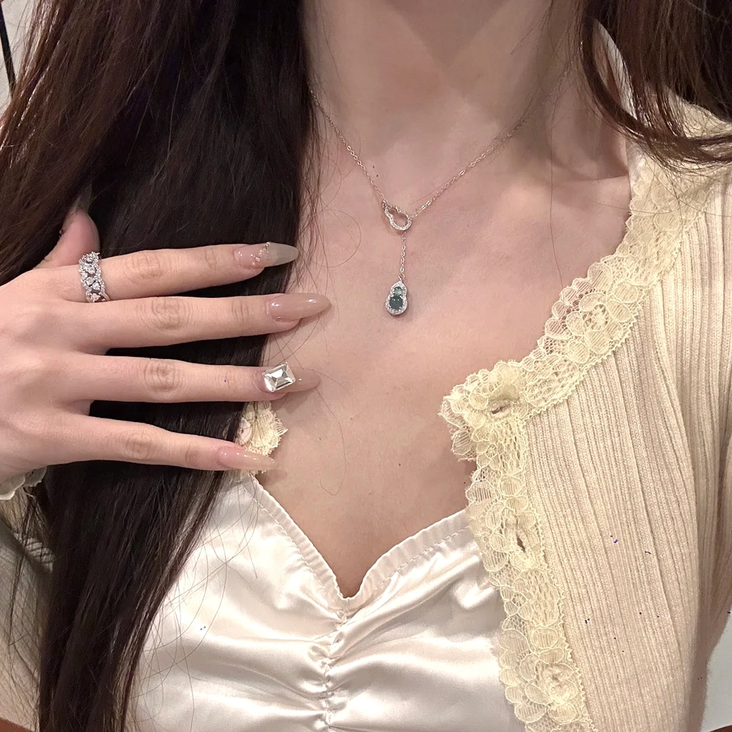 【S925银/清冷女神】六桂福 福禄双葫芦 极简显白绿水冰透清冷设计 福禄吉祥水逆退散新中式国风百搭 福韵金 好运 琉璃 玉石礼盒项链 女款