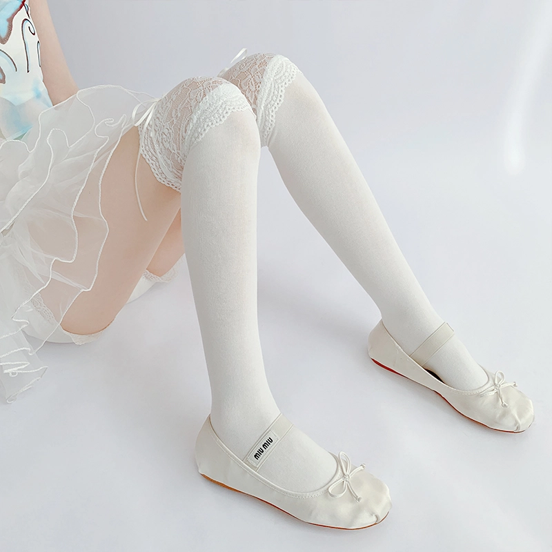 夜间教习室 蕾丝拼接蝴蝶结日系洛丽塔少女甜美过膝袜 女款