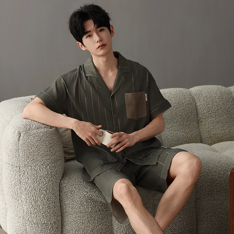 卡绚 简约休闲舒适撞色口袋家居服睡衣套装 男款