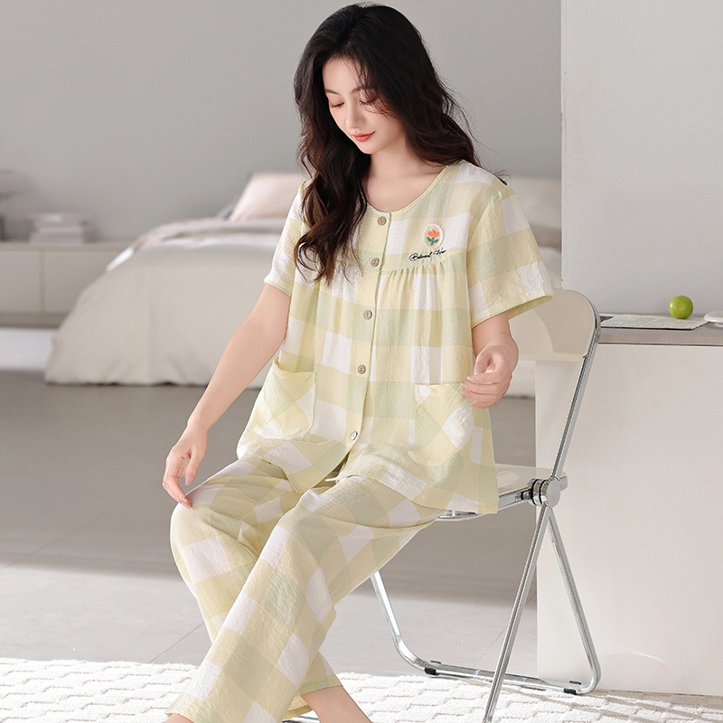 卡绚 简约短袖长裤大码休闲舒适家居服可外穿睡衣套装 女款