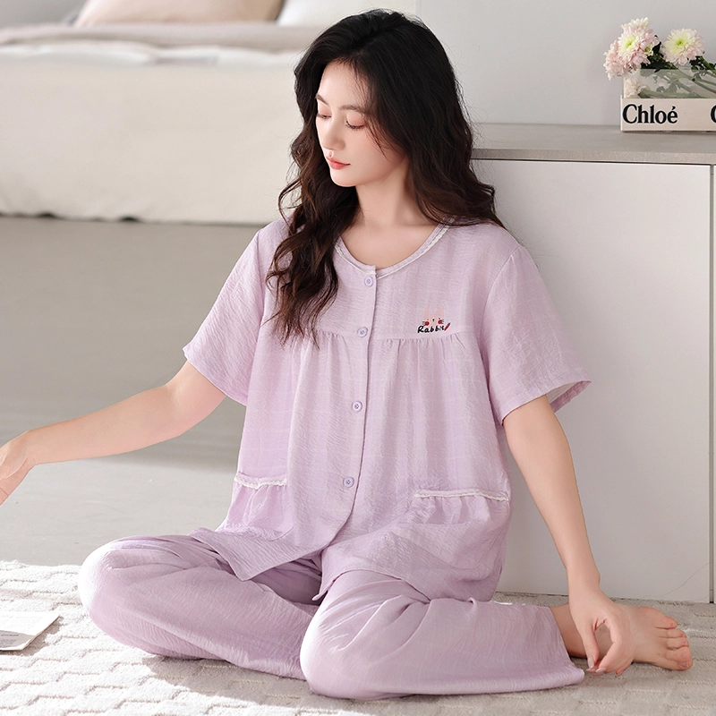 卡绚 简约短袖长裤大码休闲家居服可外穿睡衣套装 女款