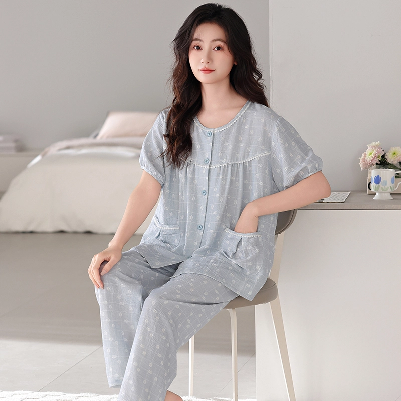 卡绚 休闲简约短袖长裤家居服大码可外穿睡衣套装 女款