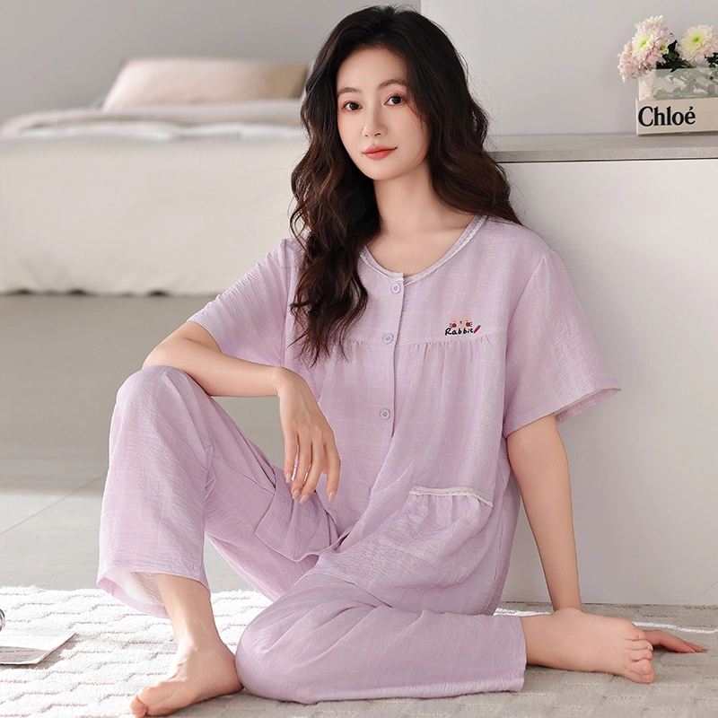 卡绚 简约短袖长裤大码休闲家居服可外穿睡衣套装 女款