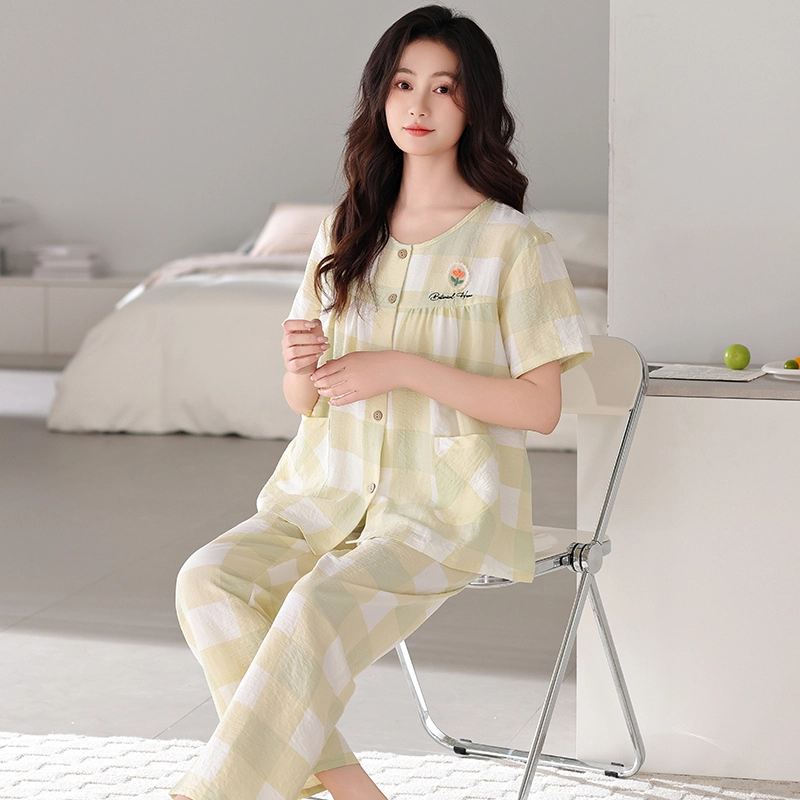 卡绚 简约短袖长裤大码休闲舒适家居服可外穿睡衣套装 女款