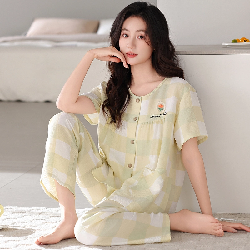 卡绚 简约短袖长裤大码休闲舒适家居服可外穿睡衣套装 女款