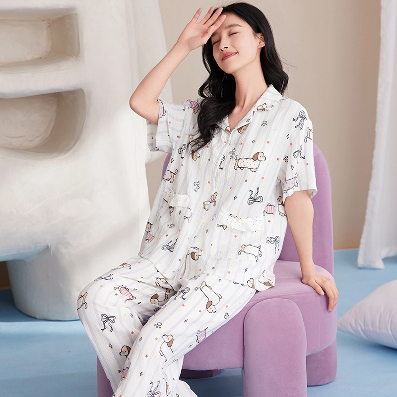 卡绚 翻领短袖甜美休闲舒适家居服可外穿睡衣套装 女款