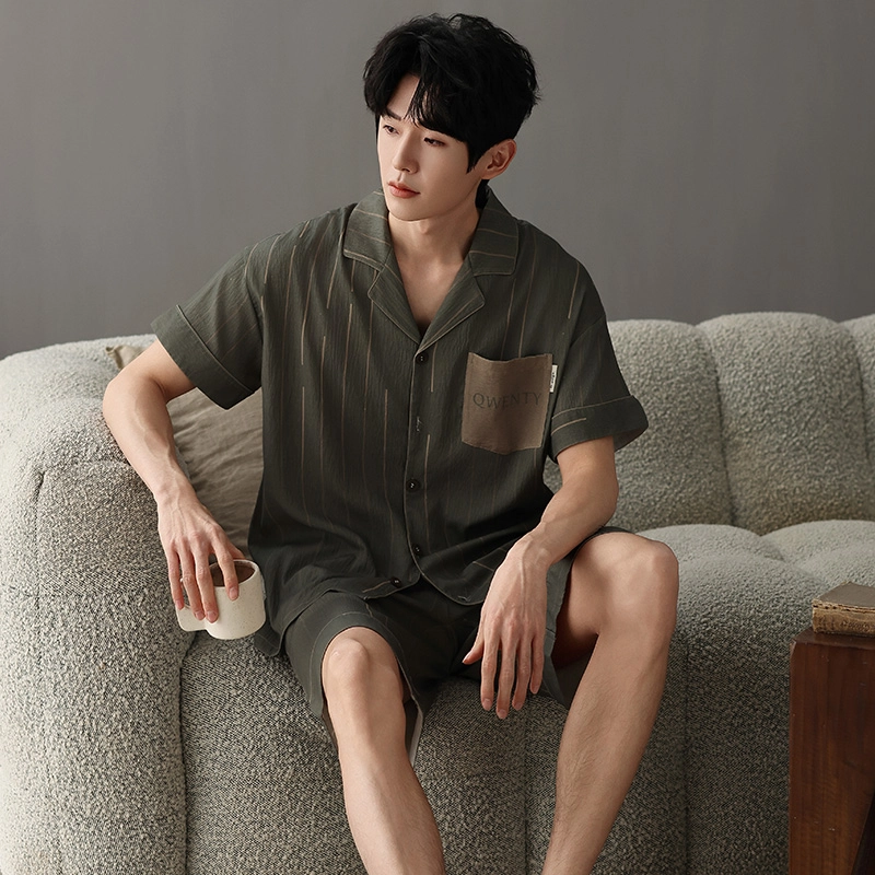 卡绚 简约休闲舒适撞色口袋家居服睡衣套装 男款