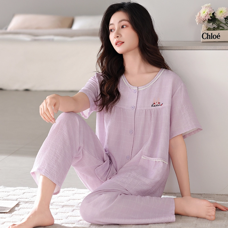 卡绚 简约短袖长裤大码休闲家居服可外穿睡衣套装 女款