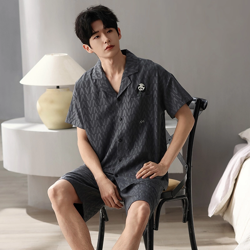 卡绚 短袖短裤简约加大码开衫舒适休闲家居服可外穿夏季睡衣套装 男款