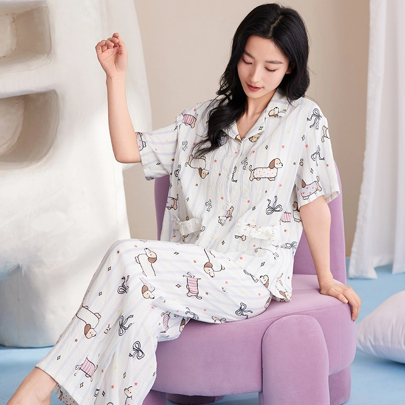 卡绚 翻领短袖甜美休闲舒适家居服可外穿睡衣套装 女款