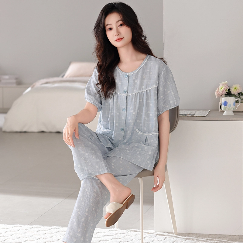 卡绚 休闲简约短袖长裤家居服大码可外穿睡衣套装 女款