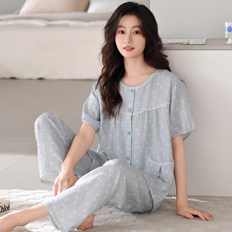 卡绚 休闲简约短袖长裤家居服大码可外穿睡衣套装 女款