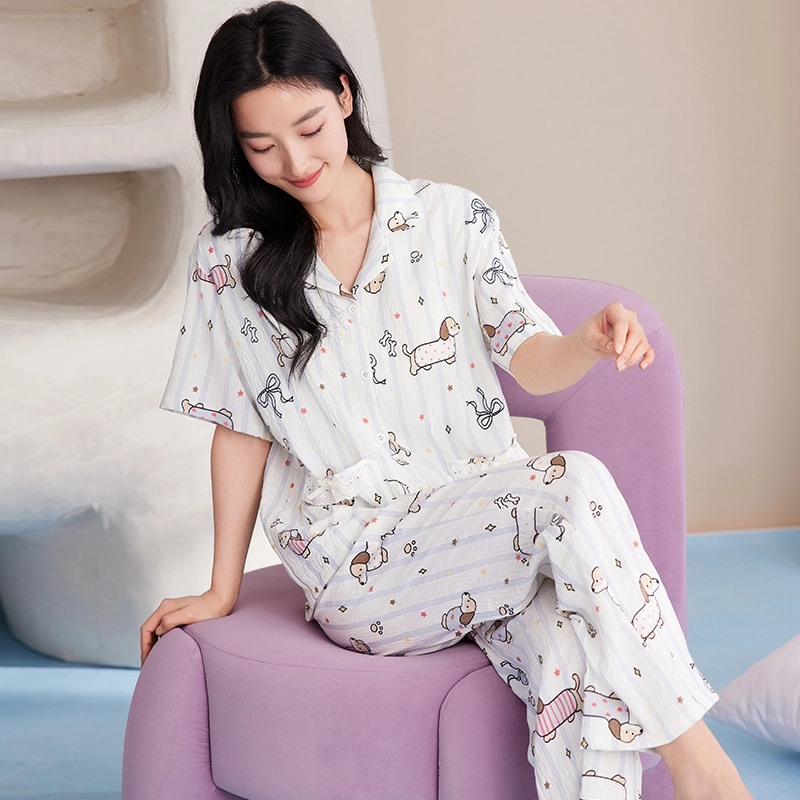 卡绚 翻领短袖甜美休闲舒适家居服可外穿睡衣套装 女款