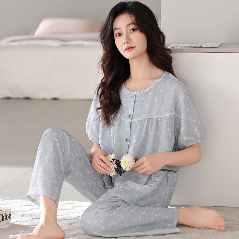 卡绚 休闲简约短袖长裤家居服大码可外穿睡衣套装 女款