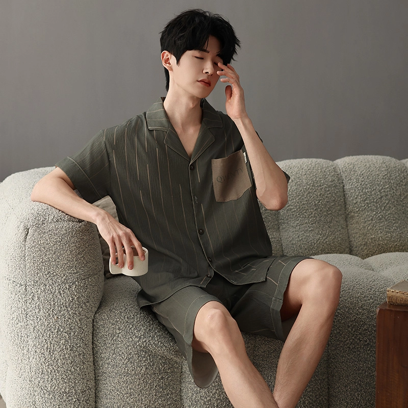 卡绚 简约休闲舒适撞色口袋家居服睡衣套装 男款