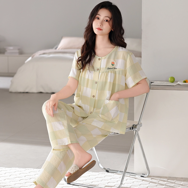 卡绚 简约短袖长裤大码休闲舒适家居服可外穿睡衣套装 女款