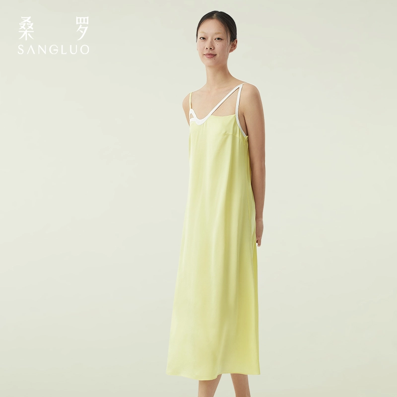 桑罗 简约亲肤舒适凉感可外穿无袖吊带睡裙 女款 陶瓷黄