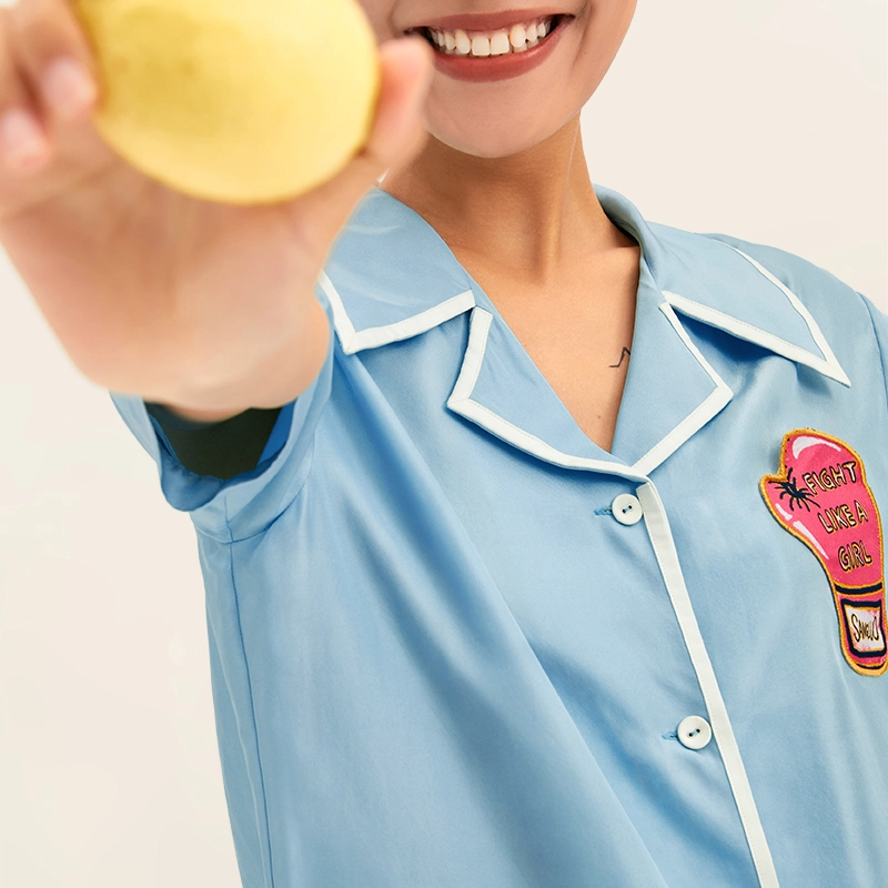 桑罗  自在凉感不易皱真丝睡衣套装 桑蚕丝 家居套装 女士 鸢尾蓝