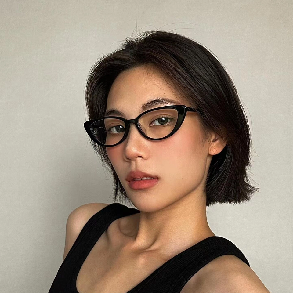 青雉作 好莱坞女王复古小框 欧美倒三角轻量细边镜框 素颜镜 酷酸板材 猫眼 光学镜架 女款 玳瑁色 黑色