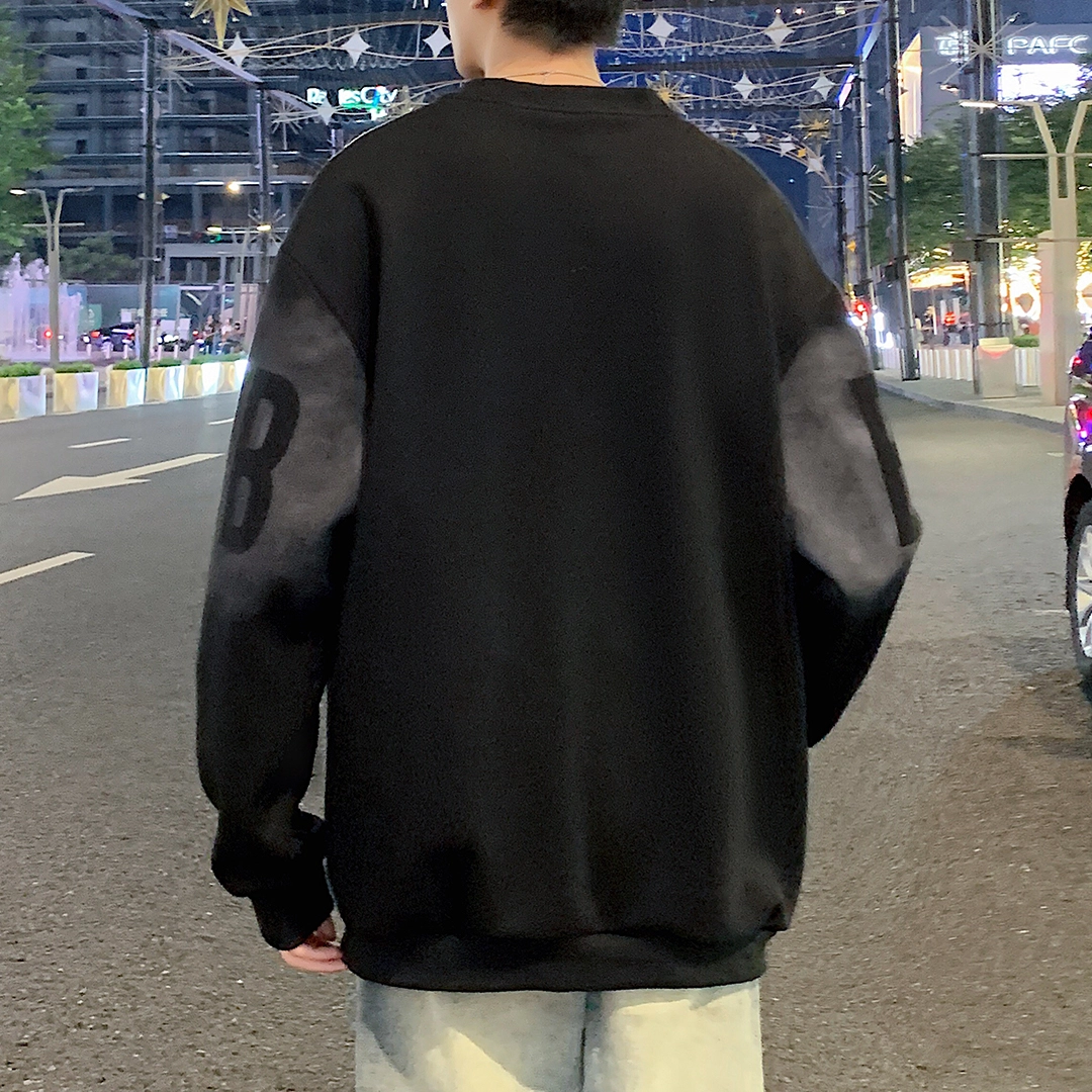 悍戈 美式复古渐变字母宽松休闲长袖潮牌打底衫卫衣 男女同款