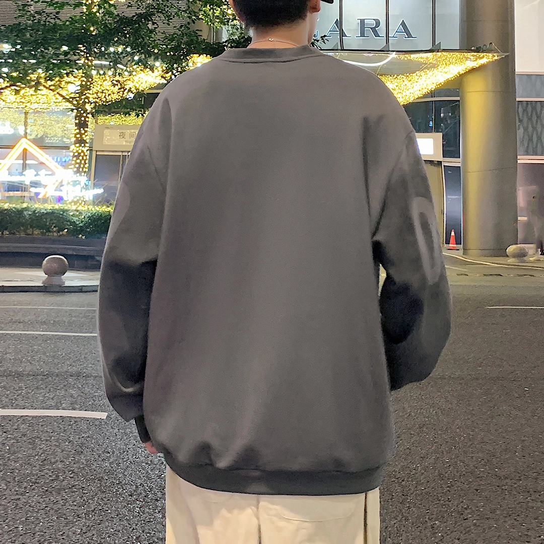 悍戈 美式复古渐变字母宽松休闲长袖潮牌打底衫卫衣 男女同款
