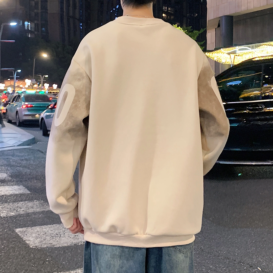 悍戈 美式复古渐变字母宽松休闲长袖潮牌打底衫卫衣 男女同款