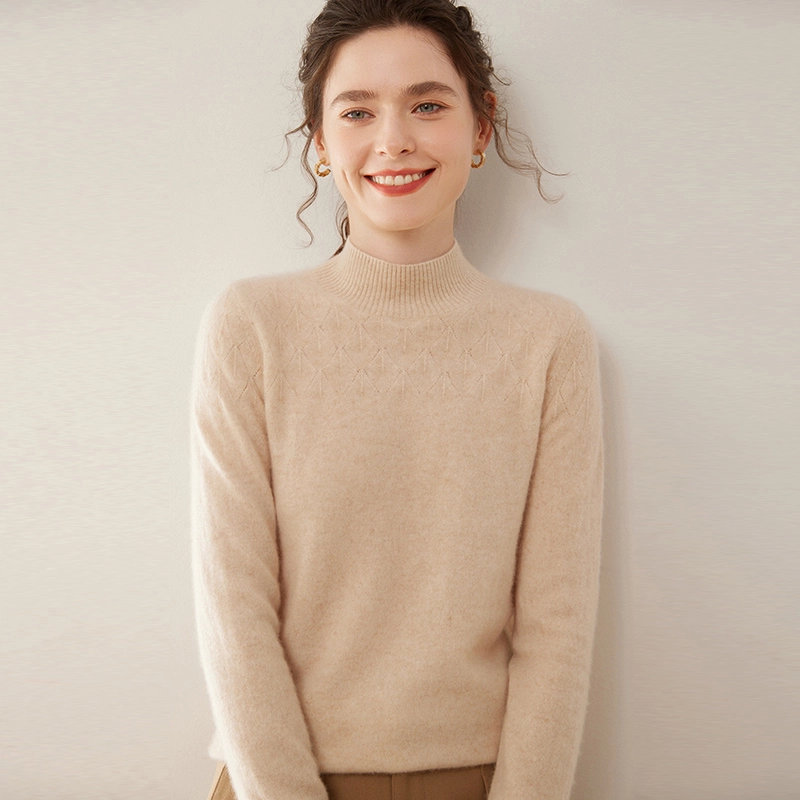 袋鼠 舒适简约减龄纯色半高领亲肤柔软套头长袖羊绒衫 女款