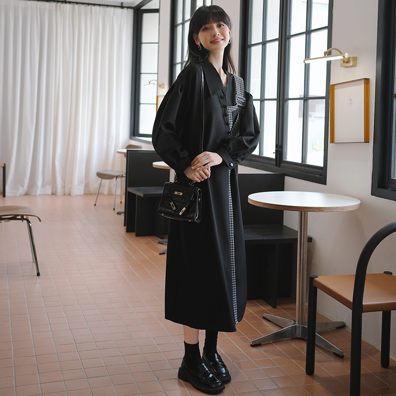 袋鼠 小众设计宽松独特长裙长袖连衣裙 女款