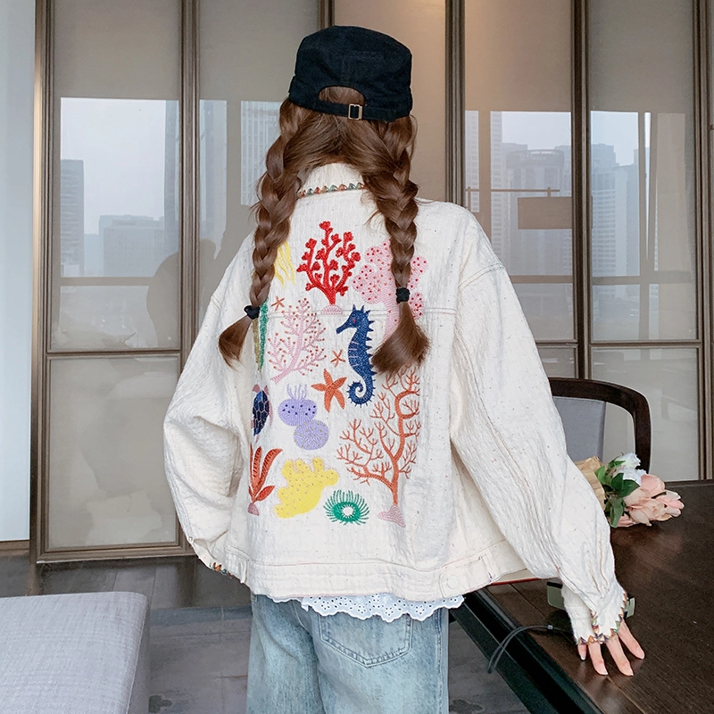 袋鼠 港风海底世界涂鸦刺绣设计感时髦外套夹克 女款