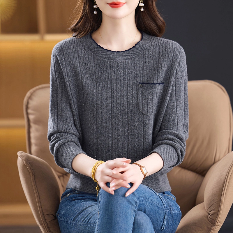 袋鼠 洋气时尚宽松显瘦减龄纯色质感羊毛打底针织衫 女款