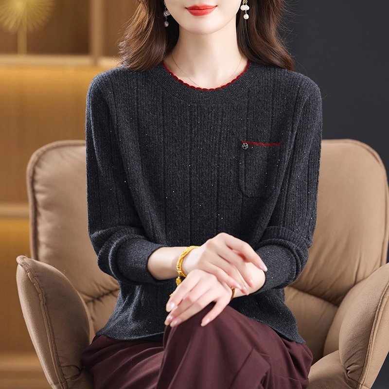 袋鼠 洋气时尚宽松显瘦减龄纯色质感羊毛打底针织衫 女款