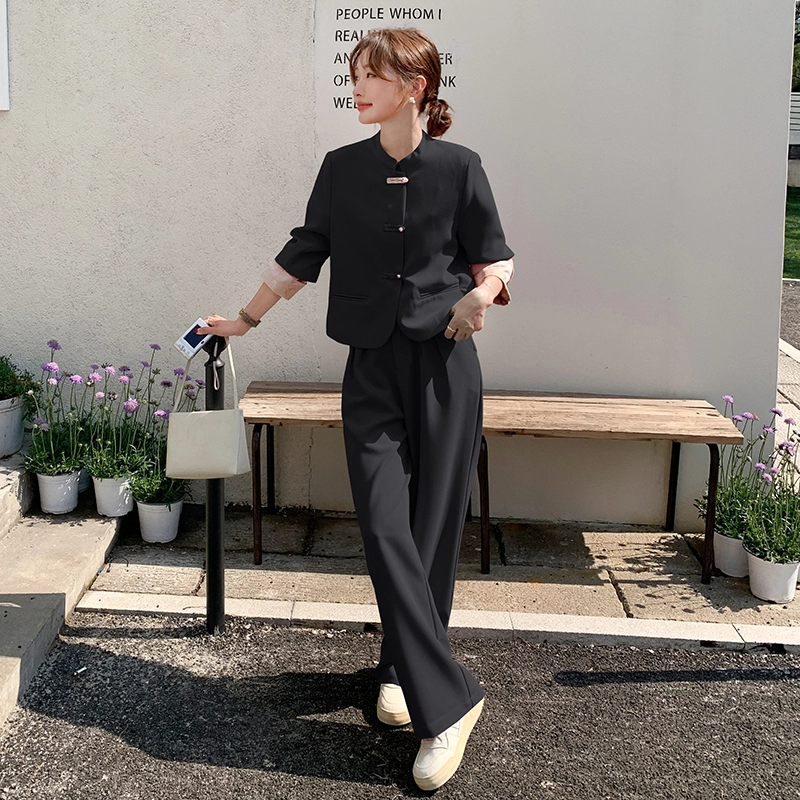 袋鼠 新中式轻国风夹克上衣阔腿裤两件套休闲套装 女款
