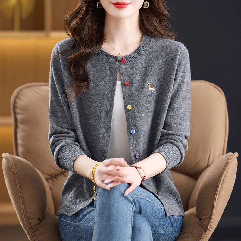 袋鼠 洋气时尚宽松舒适百搭显瘦圆领质感羊毛针织衫 女款