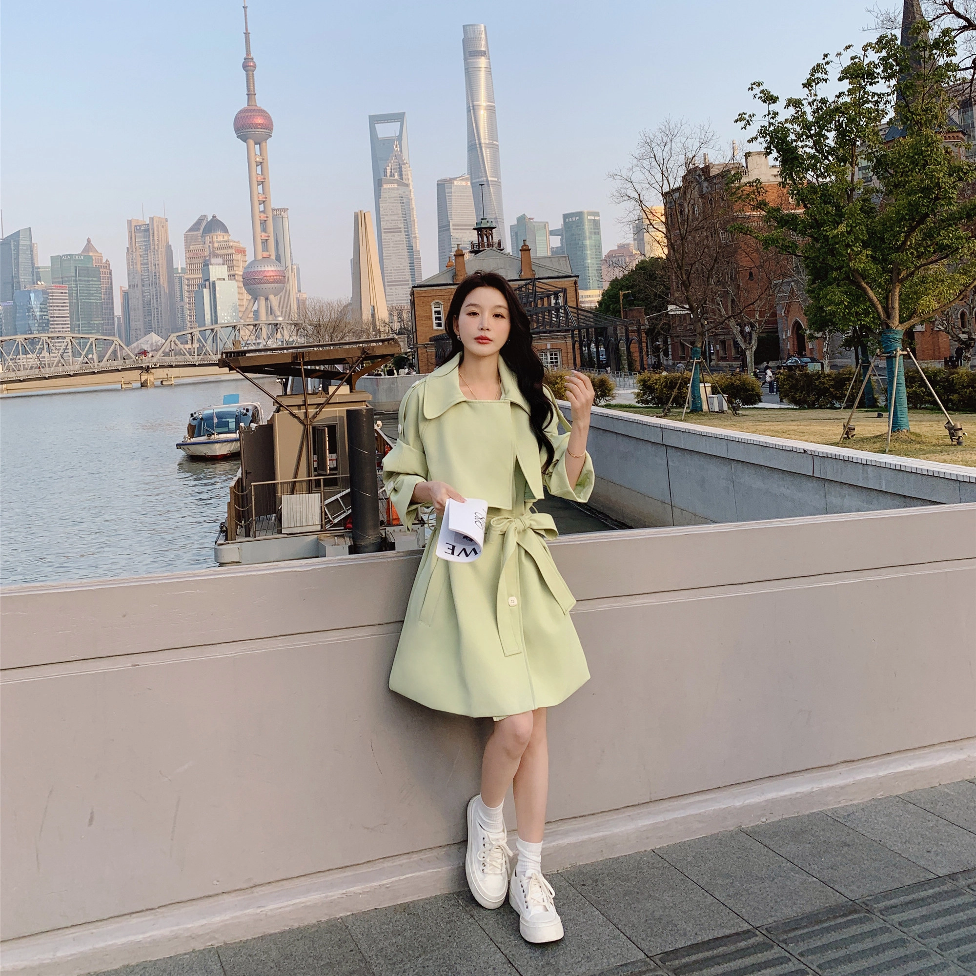 袋鼠 高级感休闲时尚气质宽松中长款外套风衣 女款