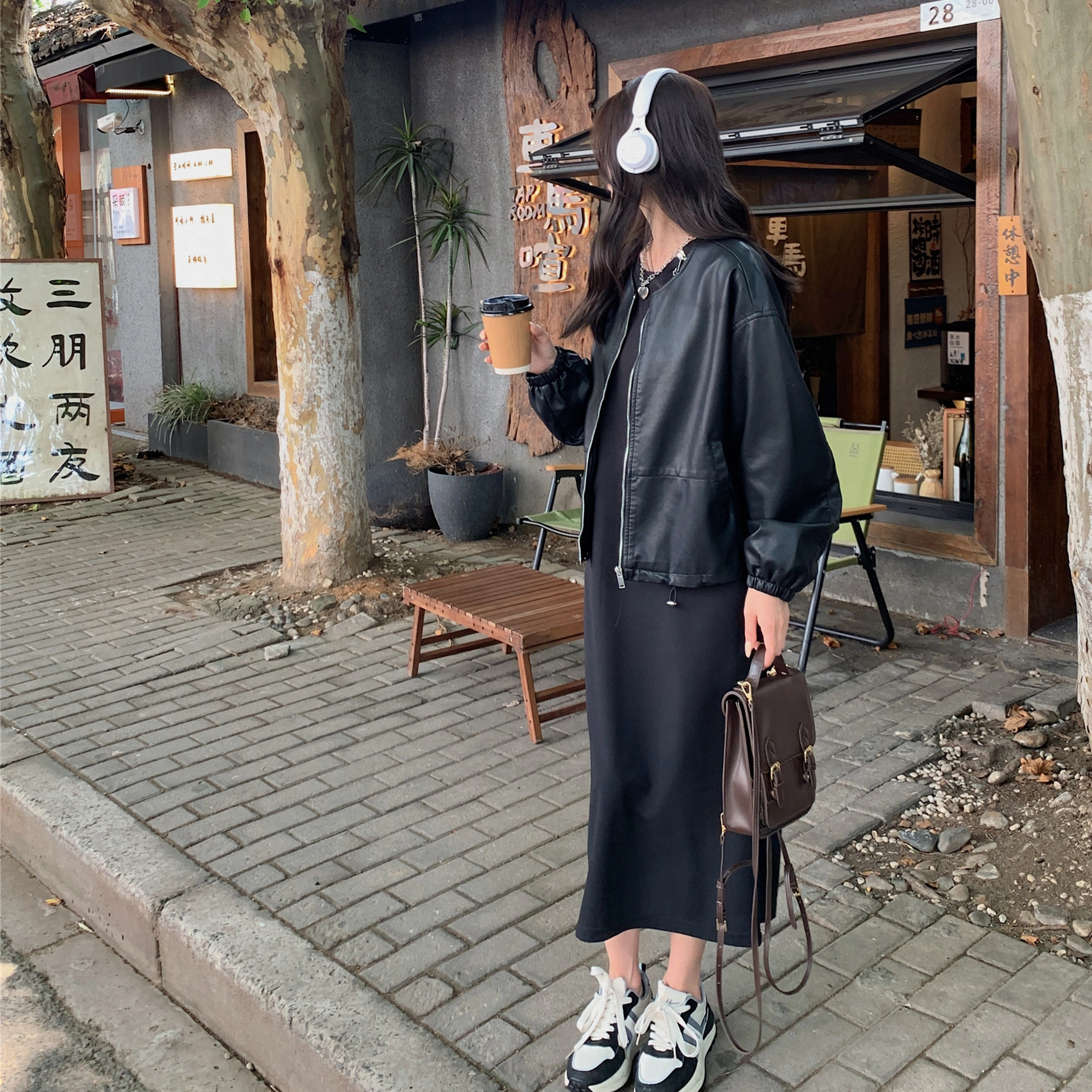 袋鼠 流行超好看酷飒风宽松短款夹克半身裙两件套裙装套装 女款