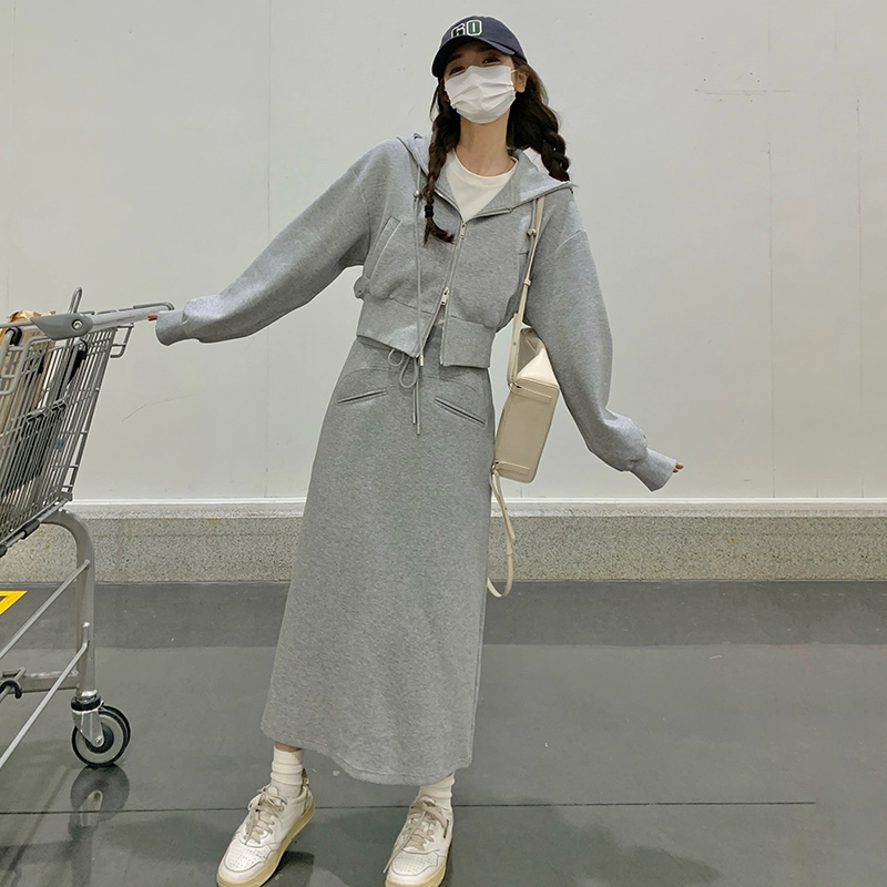 袋鼠 连帽开衫卫衣洋气减龄显瘦穿搭半身裙两件套裙装套装 女款
