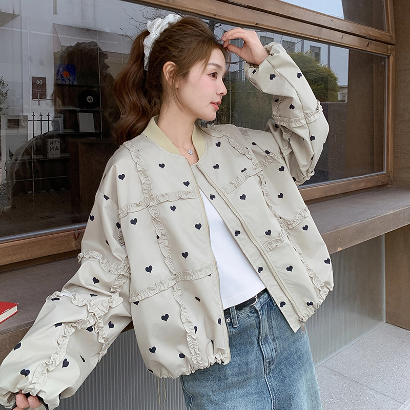 袋鼠 设计感可盐可甜减龄爱心印花休闲短外套夹克 女款