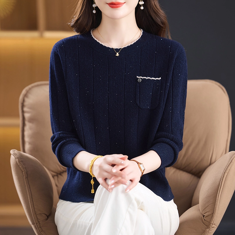 袋鼠 洋气时尚宽松显瘦减龄纯色质感羊毛打底针织衫 女款