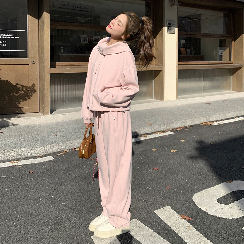 袋鼠 海军领休闲运动时尚上衣阔腿裤两件套穿搭卫衣套装 女款