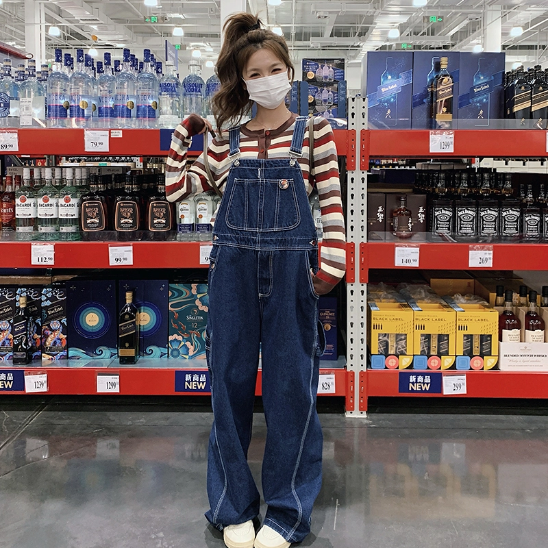袋鼠 多巴胺条纹打底衫背带裤韩系减龄两件套时尚穿搭休闲套装 女款